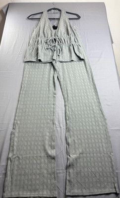 NWT Julia by Love J Gray 2-Piece Halter Top Wide Leg Pants Set Size M