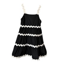 Entro Black Tiered Mini Dress White Ruffle Trim Sleeveless Summer Casual