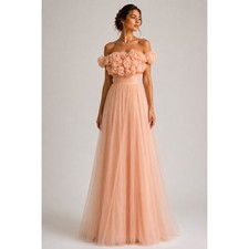 New! Sherri Hill 92481 Blush Rosette Off Shoulder Tulle Ball Gown Size 2