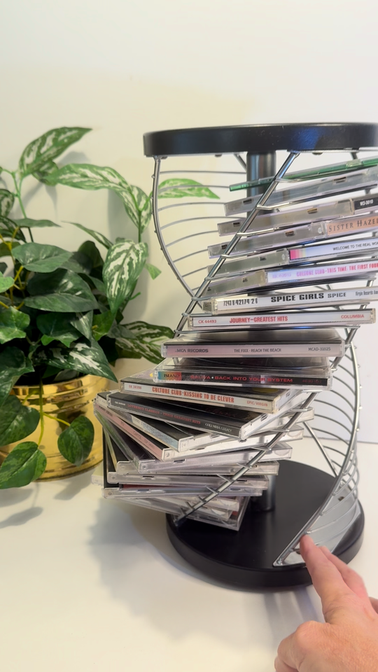 Vintage Retro Black And Silver Round Spiral Spinning Rack Holds 42 CDs ...