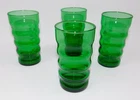 Vtg Set of 4 Anchor Hocking Whirly Twirly Forest Green Glass Tumblers 4.75" Tall