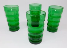 Vtg Set of 4 Anchor Hocking Whirly Twirly Forest Green Glass Tumblers 4.75" Tall