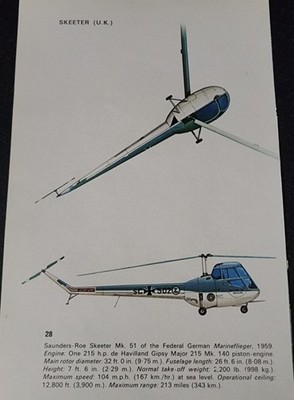 Saunders Roe Helicopter Picture Out of Print Spec Info Sheet Decor   