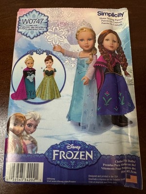 Simplicity W0747 Disney Frozen 18  Doll Clothes Pattern Uncut