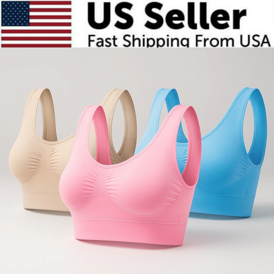 Sujetadores deportivos sin costuras sin cables soporte ligero tanque deportes yoga sujetador para dormir paquete de 3 EE. UU. Foto 2 de 4