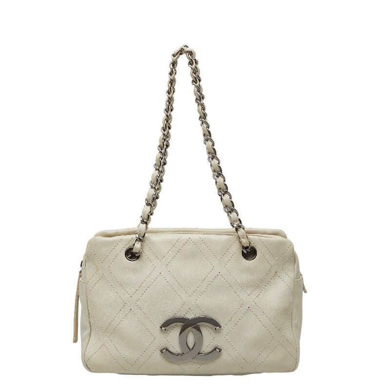 Chanel Wild Stitch Coco Mark Shoulder Bag White  Leather 553841