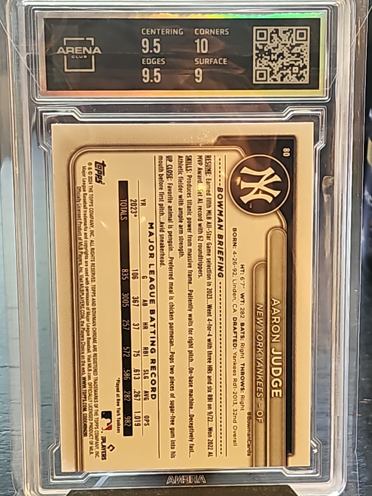 2024 Bowman Chrome Aaron Judge Pink Refractor /199 SP 9.5 Yankees 80 view 2