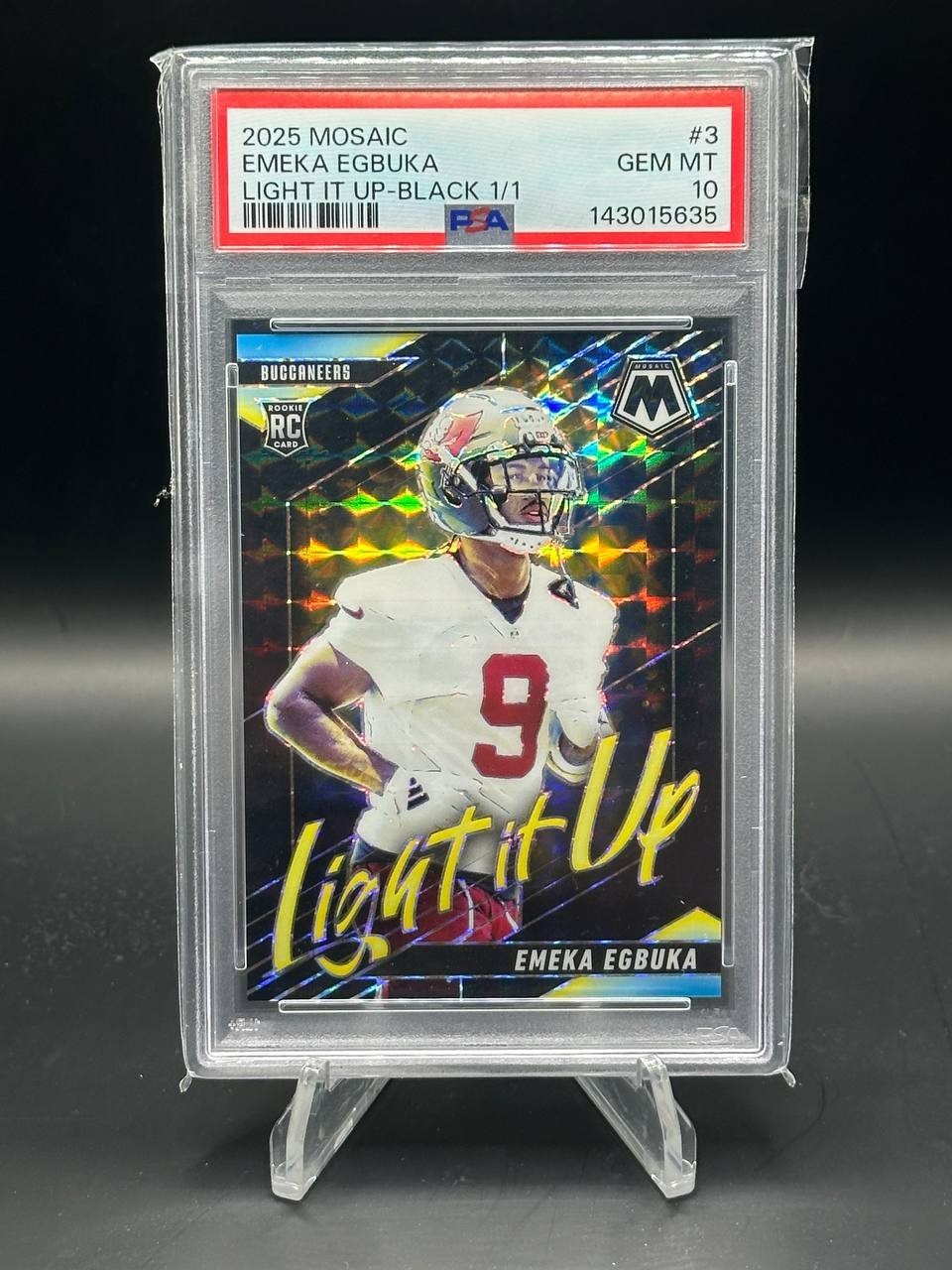 2025 Panini Mosaic EMEKA EGBUKA Light It Up Black Prizm 1/1 PSA 10 Buccaneers