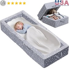 Portable Toddler Travel Bed Easy Clean Foldable Crib W/ Guardrails Storage New