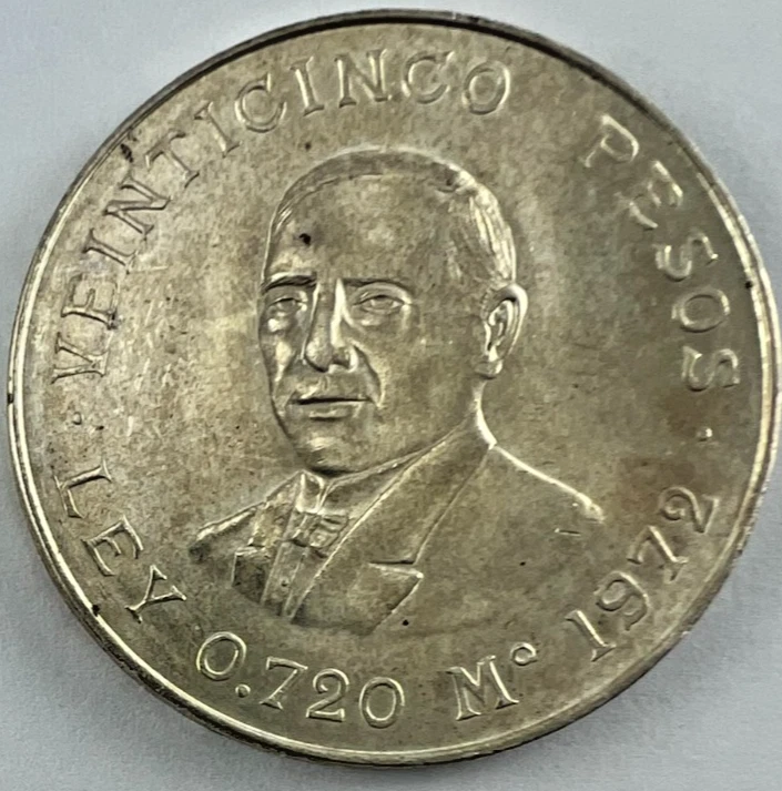 1972 Mexico 25 Pesos Benito Juarez Reverse View