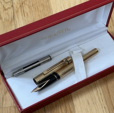 Sheaffer Vintage Targa Gold galvanisiert Füllfederhalter, 14k Goldfeder mit Box