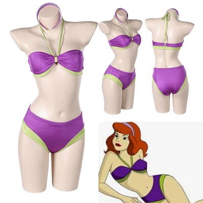 SCOOBY-DOO Daphne Blake Cosplay Purple Swimsuit Women Swimwear Bikini Halloween