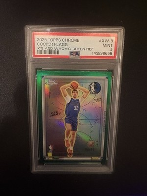 Topps 2025-26 Chrome Cooper Flagg X's and Whoa's Green Refractor RC /99 PSA 9
