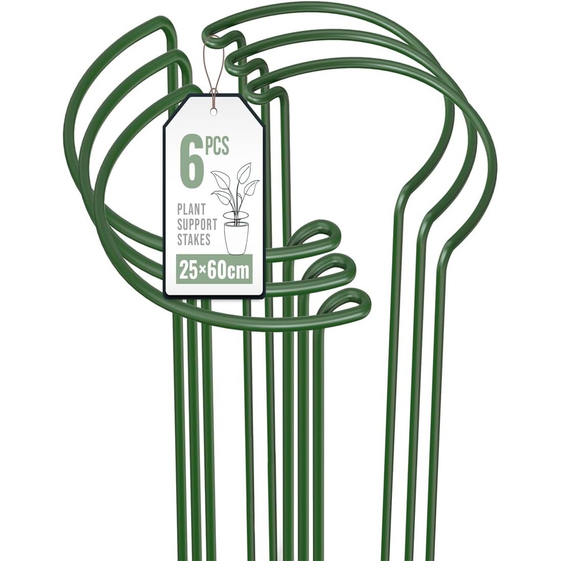 6 Pack Plant Support Stakes Metal Plant Supports Ring Cage Sturdy Half ...