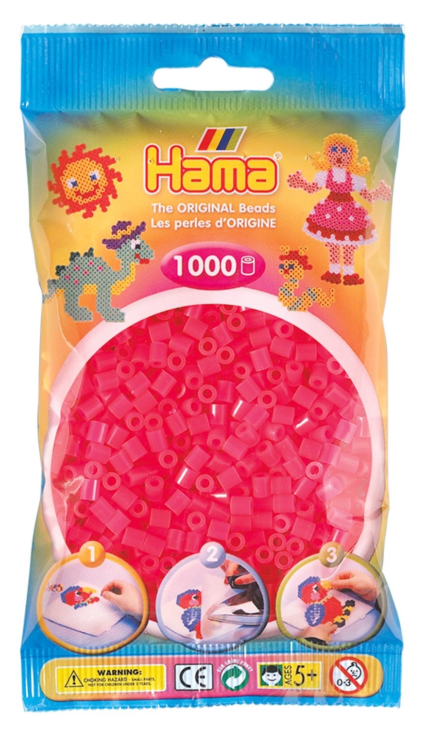 Бусины Hama - Неоново-розовые (1000 бусин миди) Klein