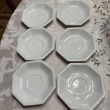 Johnson Bros Octagon Saucers White Ironstone Beaded Edge.  Set Of 6
