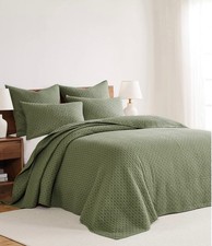 Levtex Home Cross Stitch Stitching 3-Pc. King Cotton Bedspread Set Green