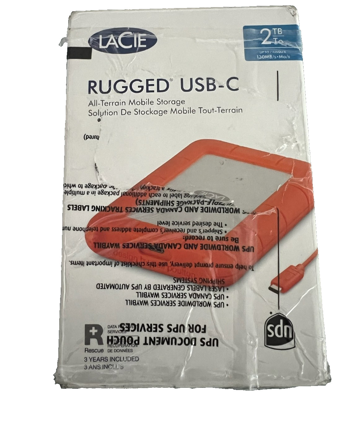 LaCie Rugged USB-C 2TB Portable External Hard Drive Orange/Silver New Open Box