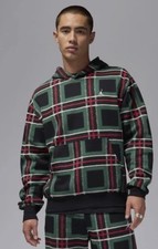 Nike Jordan Plaid Green/Red Fleece Pullover Holiday Hoodie Sz XL FV7458-010