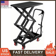 770lbs Double Scissor Hydraulic Lift Table 50 Height Cart Wheels Non-slip Pad