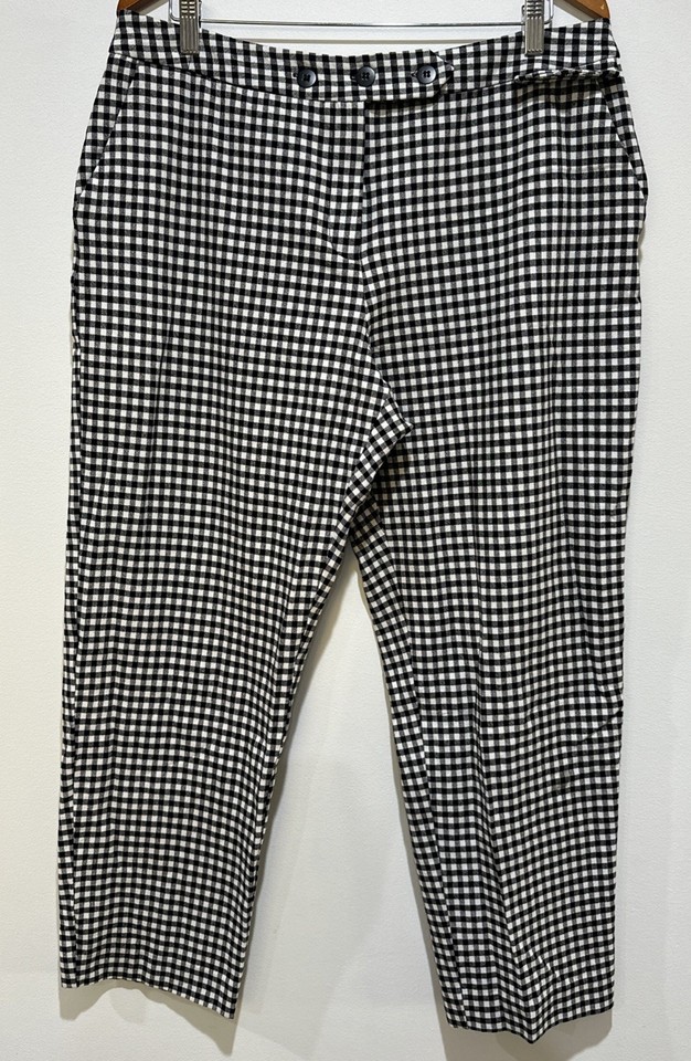 Veronika Maine Women’s Plaid Check Tailored Pants Size 16 Black White Pockets