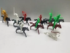 vintage 1960s set of 19 plastic Cowboys & Native Americans on Horseback toys