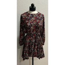 Storia Dress Longsleeve Mini Floral Boho Swing Anthropologie Sz Small Ruffle Red