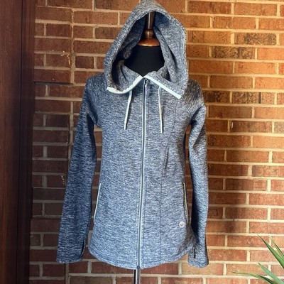 Roxy Juniors M Blue Heather Fleece Hooded Full Zip Jacket Thumb Holes