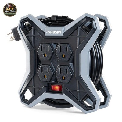 Husky 15 ft. Extension Cord Reel with 4 Outlets - Heavy Duty Black
