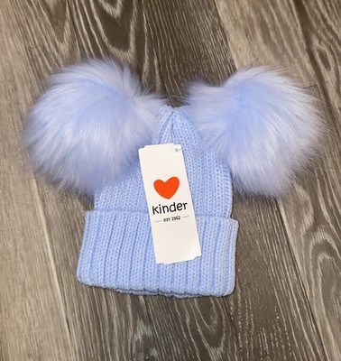 Kinder Doppel Bommel Kunstfell Pull On Strickmütze 0-1 Jahre Boutique Neu 