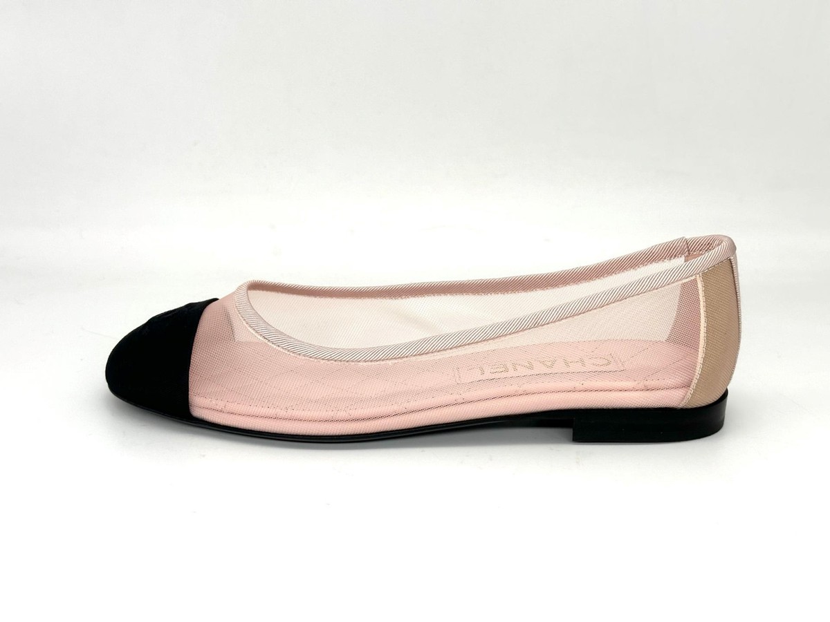CHANEL 25P CC Two Tone Mesh Grosgrain Cap Toe Ballerina