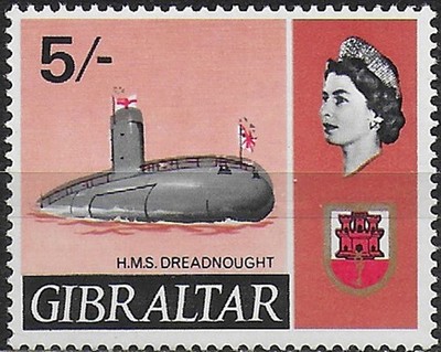1967 Gibraltar H.M.S. Dreadnought 5s. postfrisch SG Nr. 211 Sorte