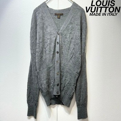 LOUIS VUITTON Cardigan Wool V Neck Design Gray Size M 59cm Length