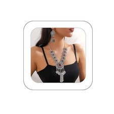 Boho Indian Ethnic Chunky Jewelry Set for Women Long Tassel Tribal D-Silver