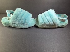 UGG Fluff Yeah Slide Blue Fur Women's Slippers Size 5 Open Toe Comfort