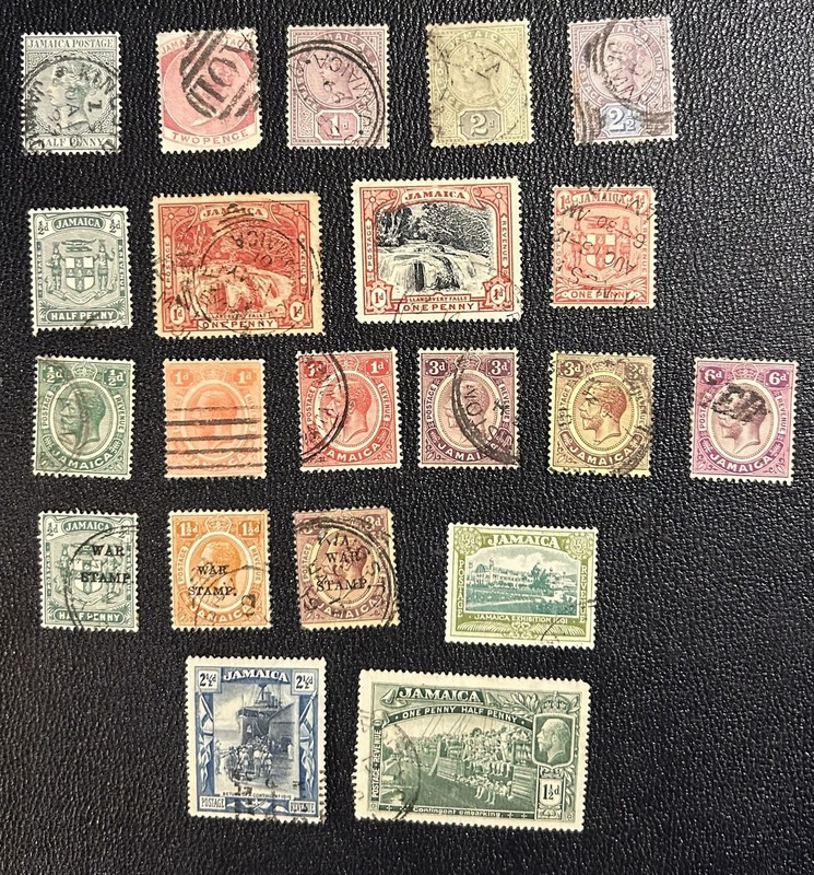 Jamaica Stamps 1860-1927 Victoria George V War Overprint #24, 26, 31, 71, 77