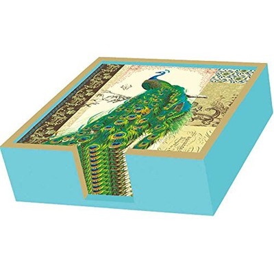Paperproducts Design Lacquer Wood Napkin Caddie, Aqua & Gold Trim