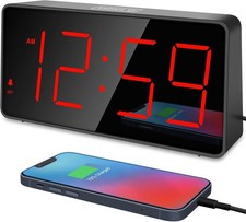 Digital clock, bedroom alarm clock with USB charging port