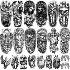 77 Sheets Christian Temporary Tattoo Adult, Religious Jesus Christ Cross Ange...