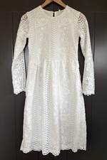 Tea n Rose Cottage Core White Lace A line Long Sleeve Womens Dress Small Country