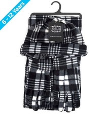 Girls Plaid Fleece Hat Scarf  Gloves White Gray Matching Winter Set For Kids