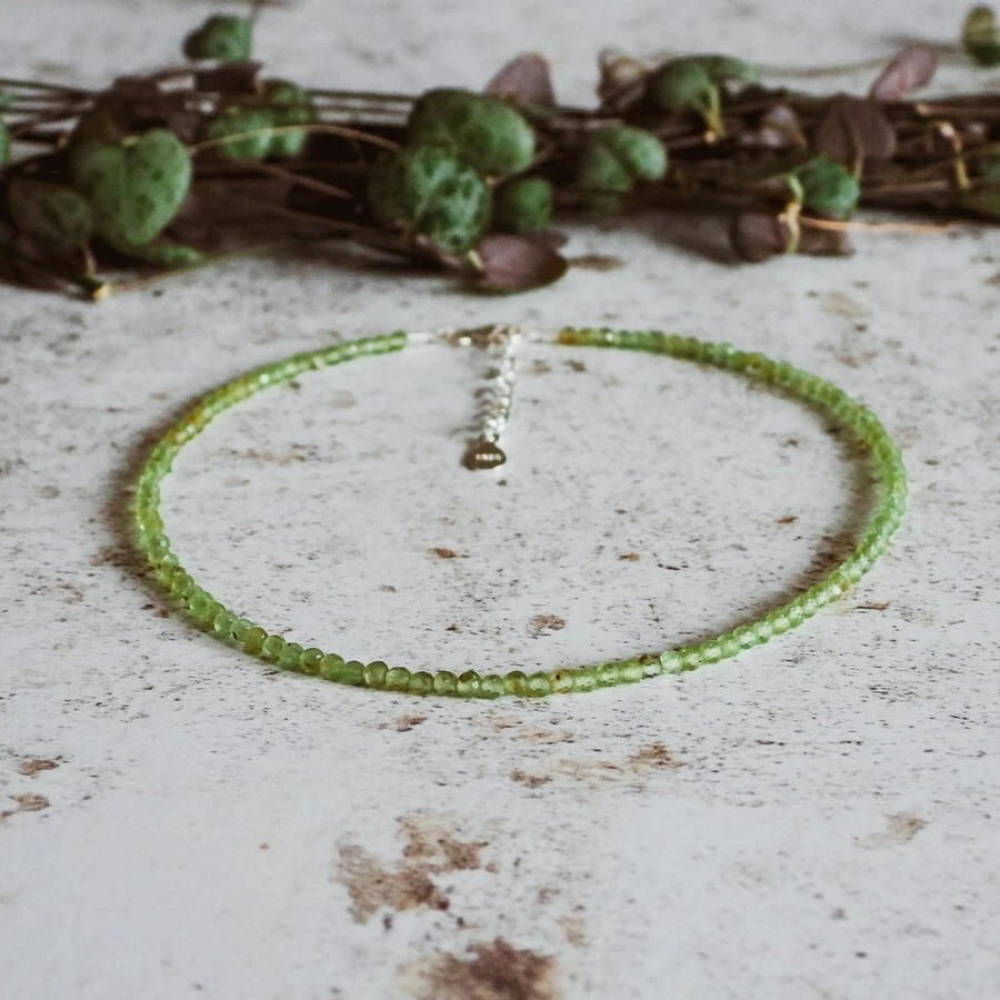 Natural Peridot Dainty Anklet 2mm Olive Green Faceted Crystal Beaded Anklet Gift - Image 3 of 4