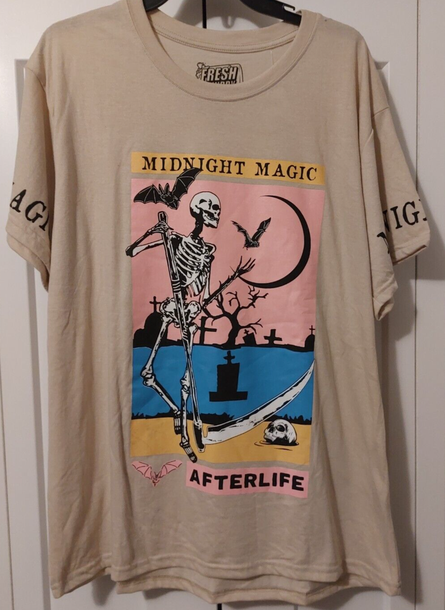 FRESH LAUNDRY MIDNIGHT MAGIC SKELETON GRAVEYARD BEIGE/TAN SHIRT