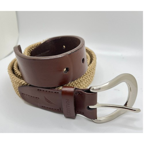 Nautica Braided Belt Tan Brown Leather Accent Casual Mens Size 50" Long Flexible