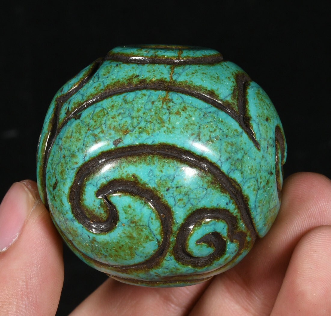1.7''Chinese Hongshan Culture Turquoise Carved Dragon Beast Bead ...