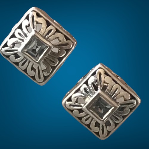 sterling silver topaz filigree Signed FAS stud earrings