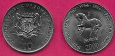 SOMALIA 10 SHILLINGS/SCELLINI 2000 UNC HORSE,1 YEAR TYPE,SERIES ASIAN ASTROLOGY,