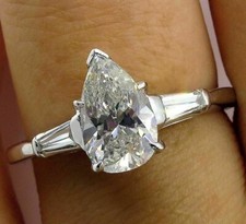 4.00 Ct Pear Cut Off white Treated Diamond Solitaire Engagement Ring 925 Silver