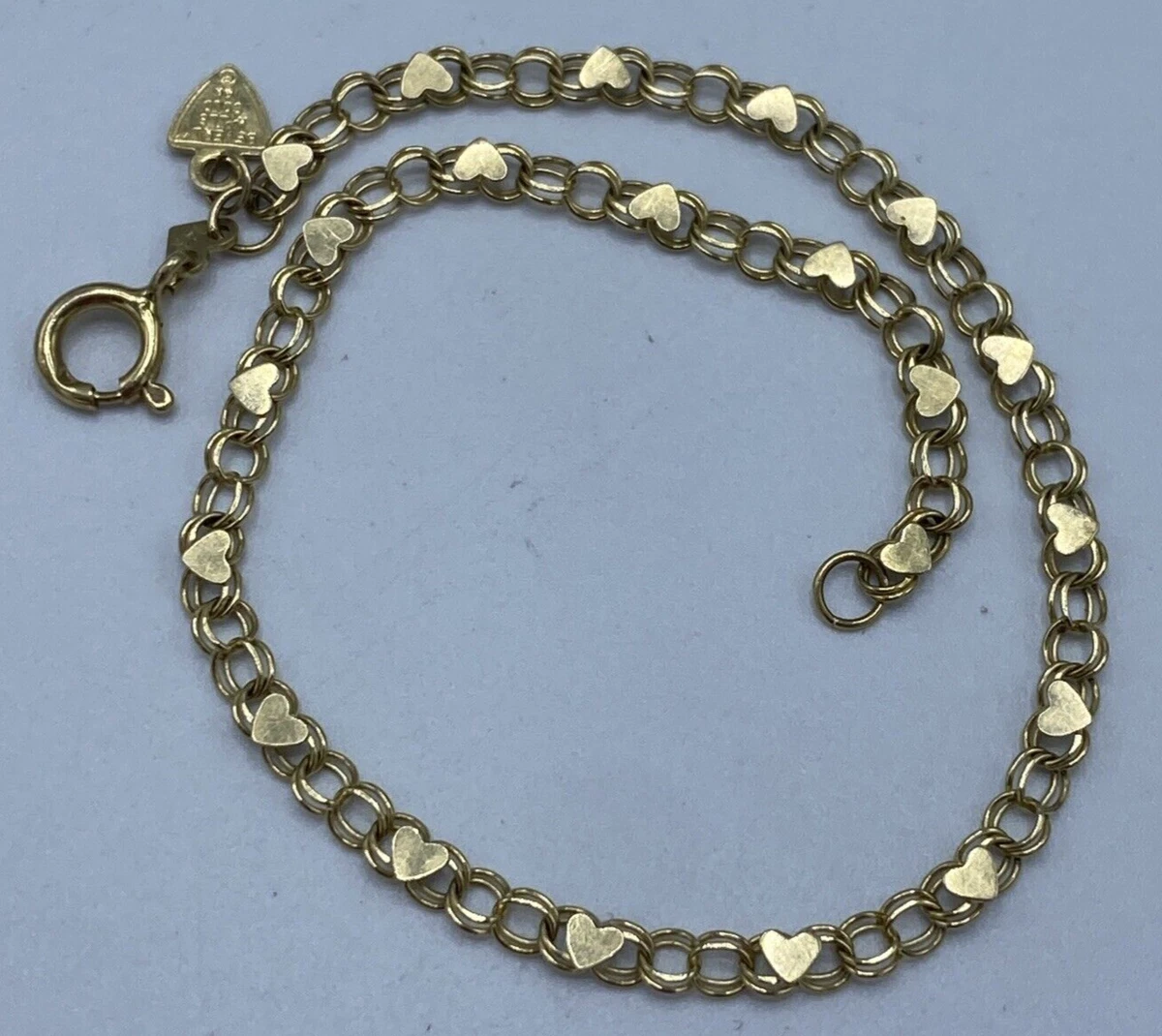 Beverly Hills Gold 14k Heart Link Bracelet Anklet Yellow Gold Dainty 7.25