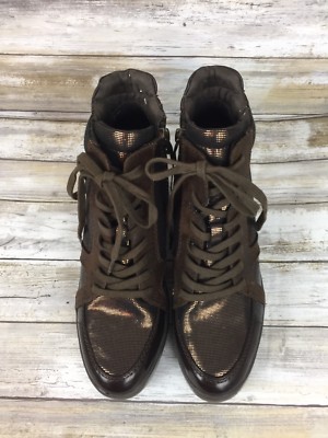 Tamaris Brown Boots Metallic Leather Ankle Euro sz 39 US 8.5 Narrow